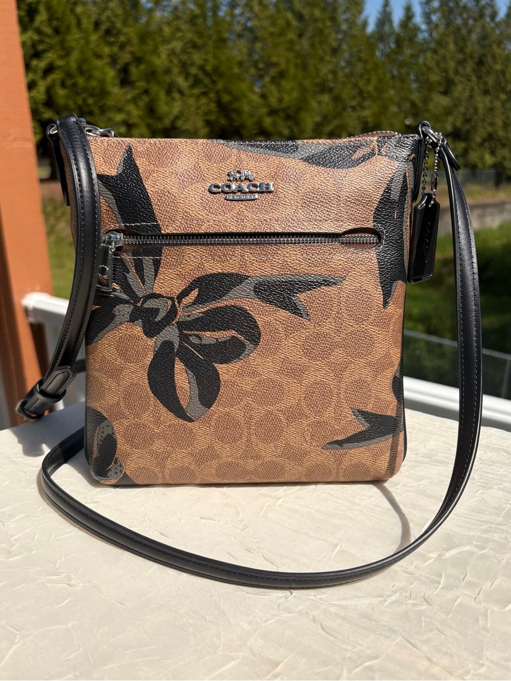 COACH RowanFile Bag In Signature Canvas With Black Bow Print CAB00